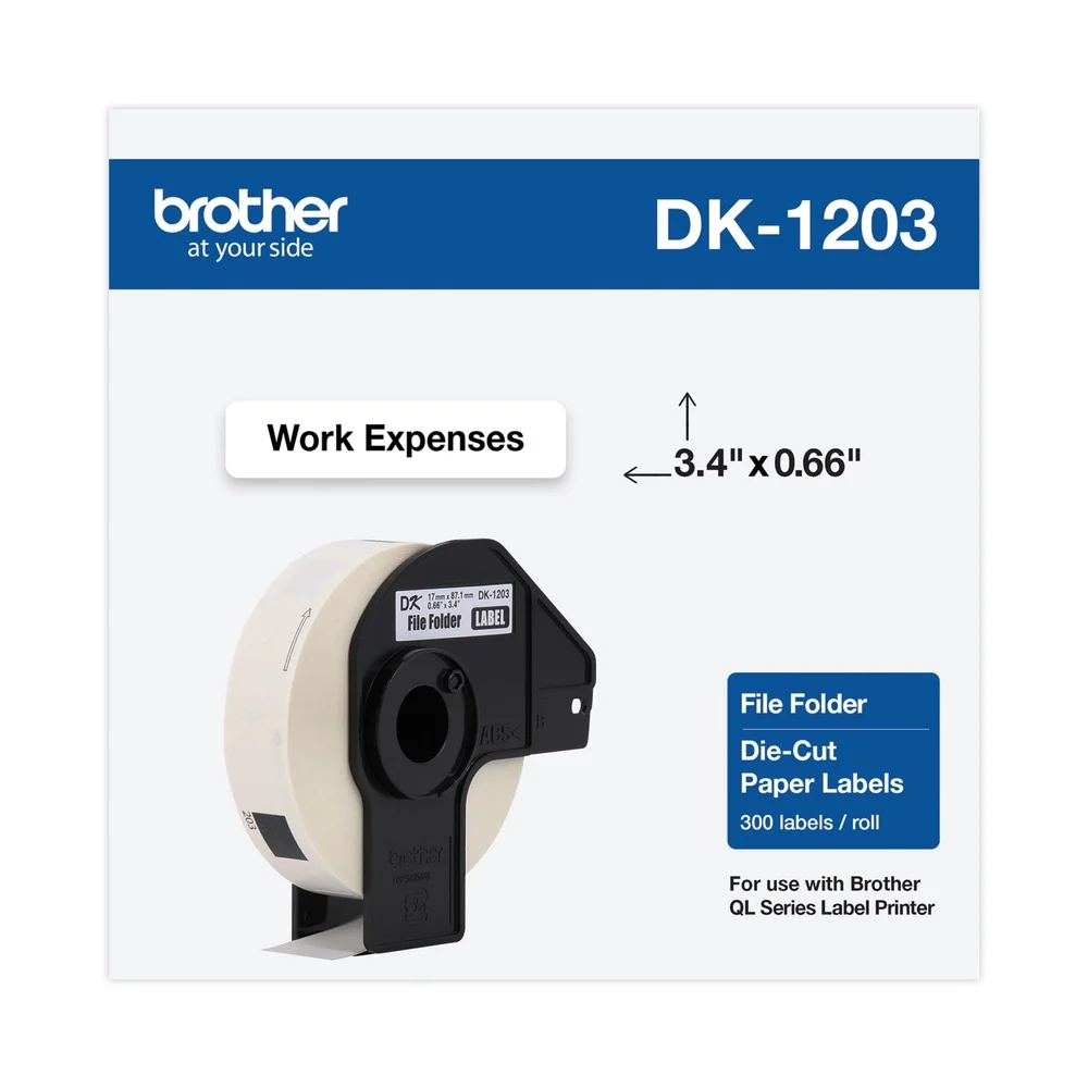 Brother 0.66 in. x 3.4 in. Die-Cut File Folder Labels - White (1-Roll)