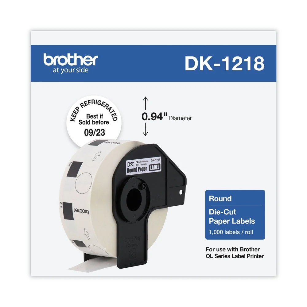 Brother 0.94 in. dia Die-Cut Round Paper Labels - White (1-Roll)