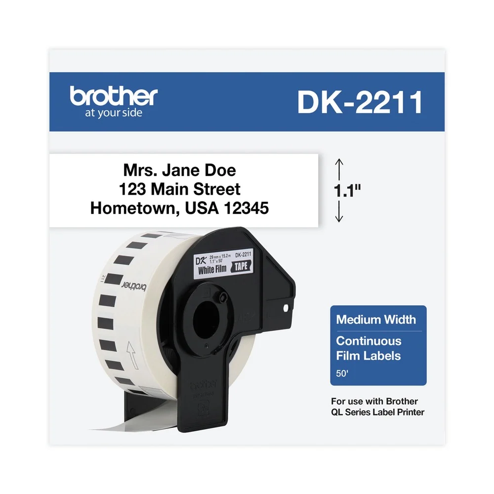 Brother 1.1 in. x 50 ft. Continuous Film Label Tape - White (1-Roll)