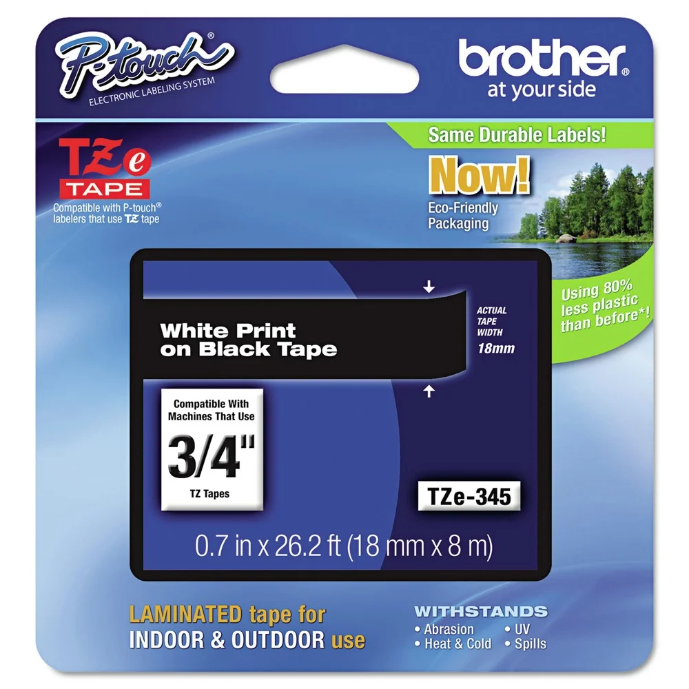 Brother P-Touch 0.7 in. x 26.2 ft. TZe Standard Adhesive Laminated Labeling Tape - White on Black