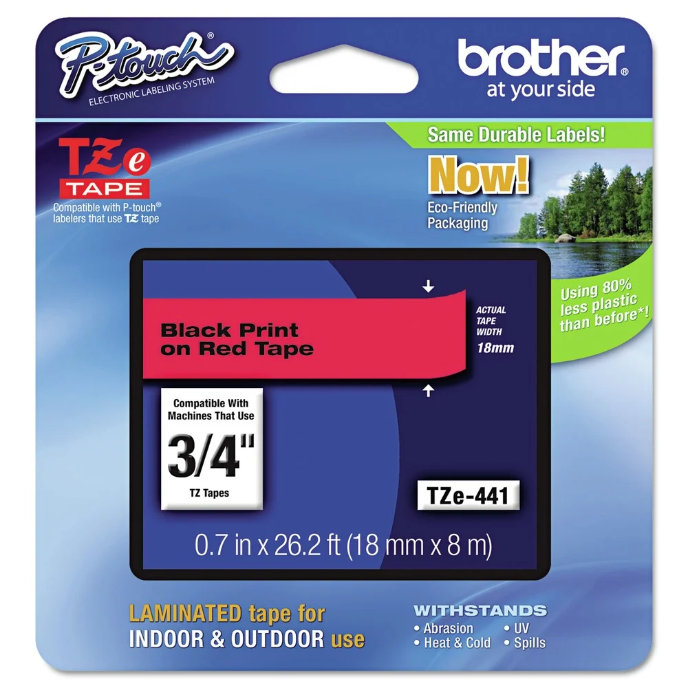 Brother P-Touch 0.7 in. x 26.2 ft. TZe Standard Adhesive Laminated Labeling Tape - Black on Red