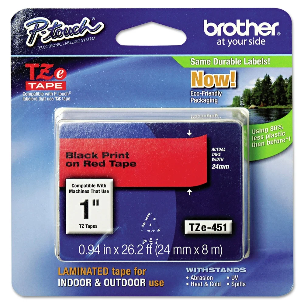 Brother P-Touch 0.94 in. x 26.2 ft. TZe Standard Adhesive Laminated Labeling Tape - Black on Red