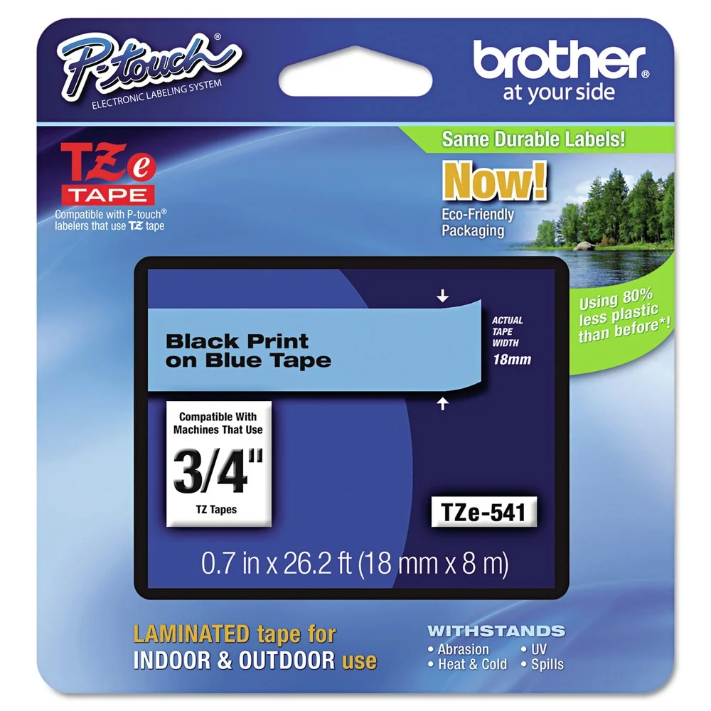 Brother P-Touch 0.7 in. x 26.2 ft. TZe Standard Adhesive Laminated Labeling Tape - Black on Blue
