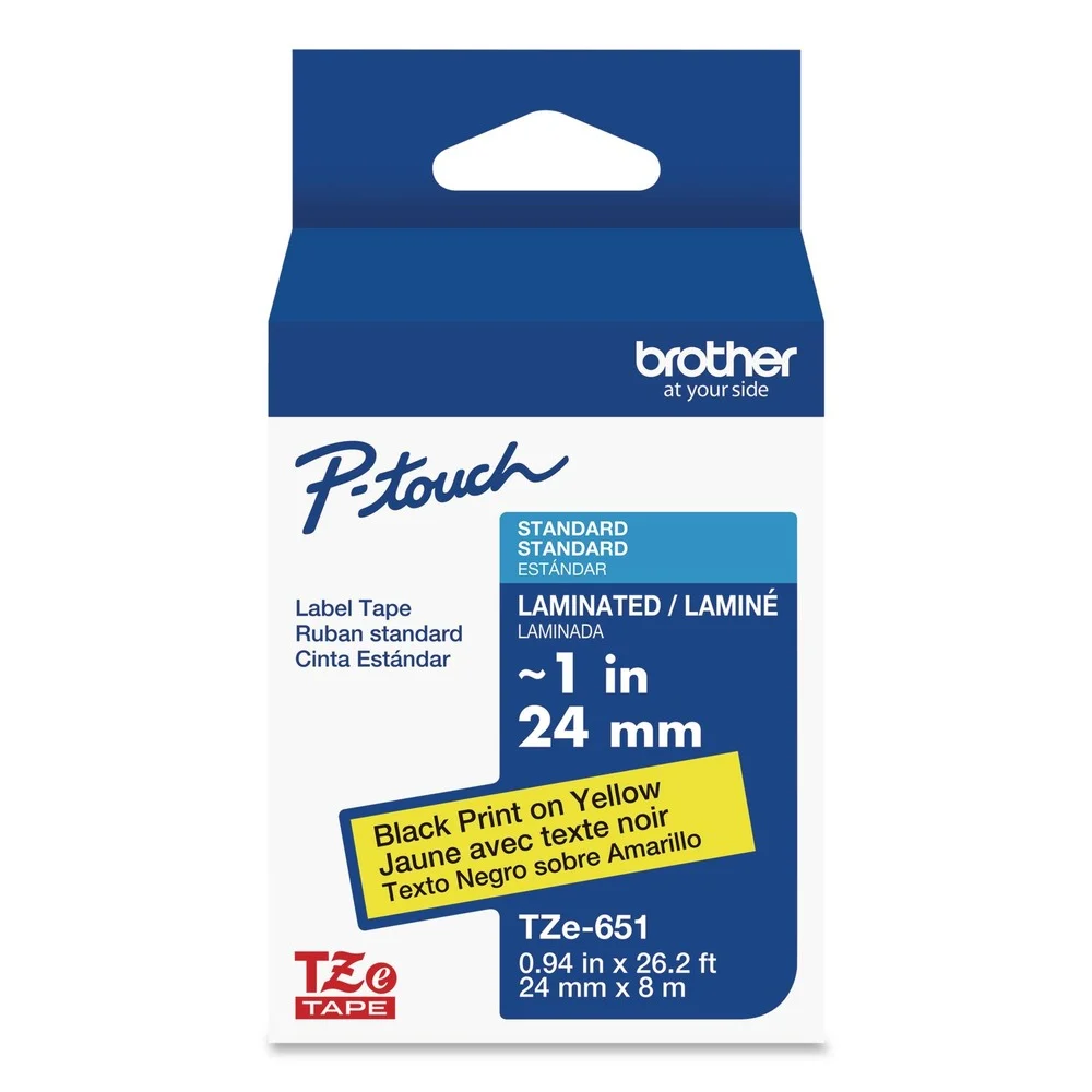 Brother P-Touch 0.94 in. x 26.2 ft. TZe Standard Adhesive Laminated Labeling Tape - Black on Yellow