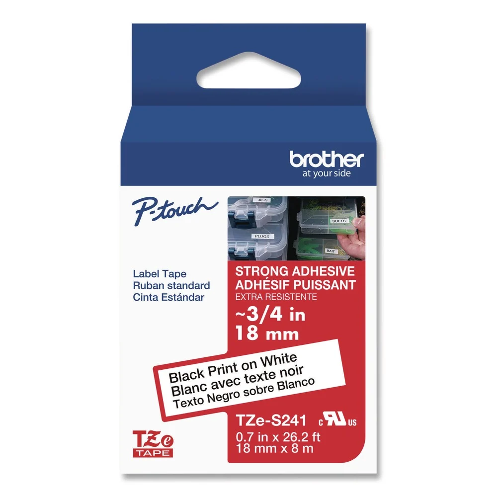 Brother P-Touch 0.7 in. x 26.2 ft. TZe Extra-Strength Adhesive Laminated Labeling Tape - Black on White