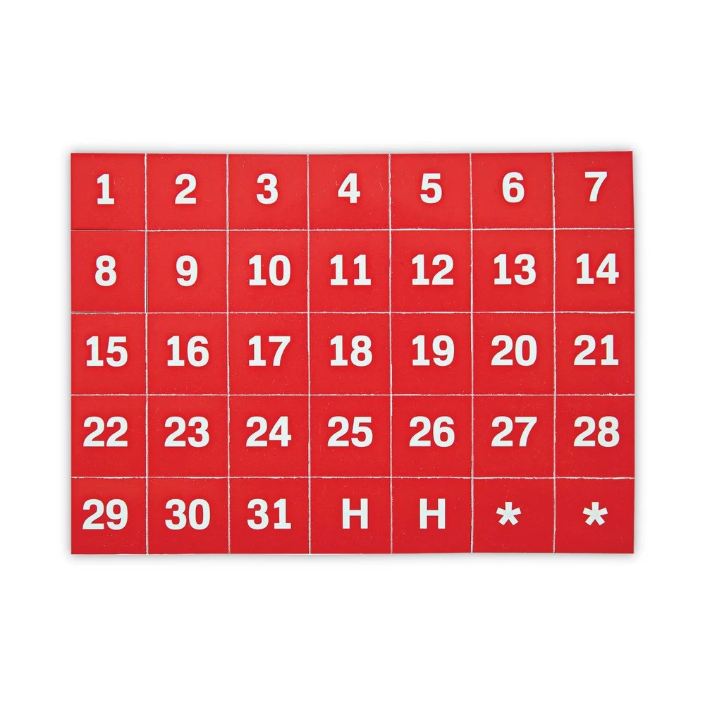 MasterVision 1 in. x 1 in. Calendar Dates Interchangeable Magnetic Board Accessories - Red/White (35/Pack)