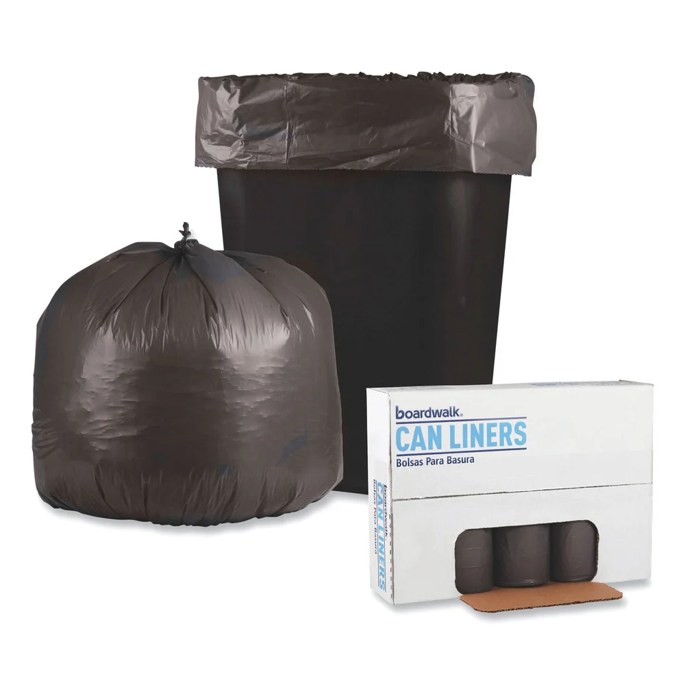Boardwalk 30 Gallon 0.95 mil 30 in. x 36 in. Perforated Roll Low-Density Waste Can Liners - Gray (25 Bags/Roll, 4 Rolls/Carton)