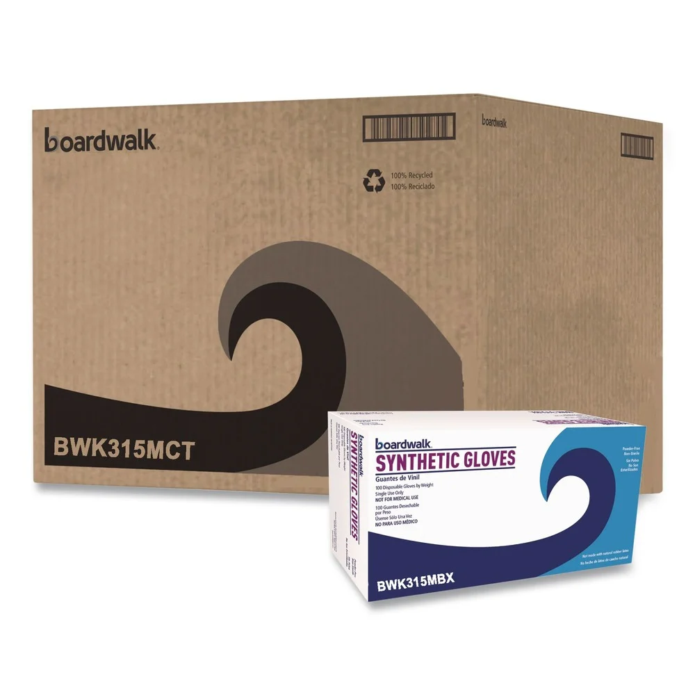 Boardwalk 4 mil 9.5 in. Long Powder-Free Synthetic Vinyl Gloves - Medium, Cream (100/Box, 10 Boxes/Carton)