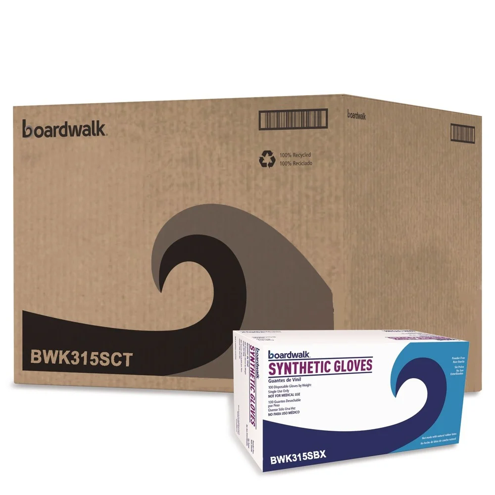 Boardwalk 4 mil 9.5 in. Long Powder-Free Synthetic Vinyl Gloves - Small, Cream (100/Box, 10 Boxes/Carton)