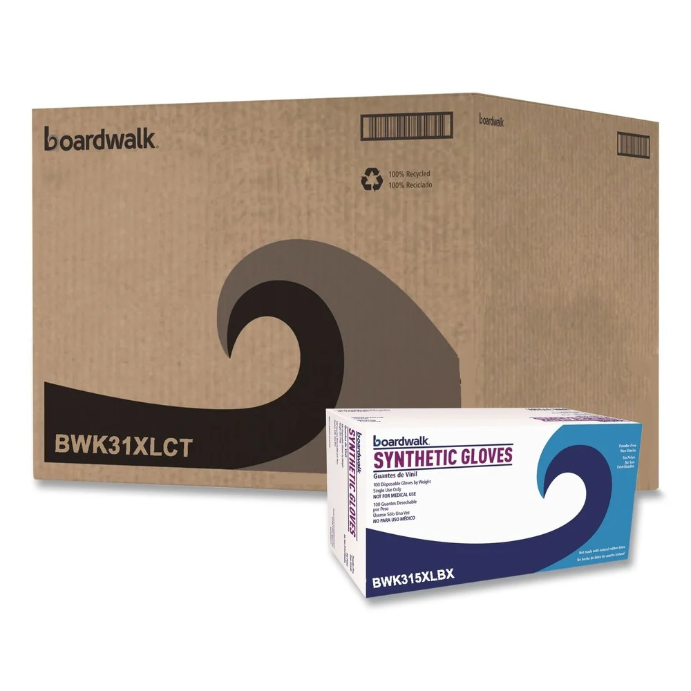 Boardwalk 4 mil 9.5 in. Long Powder-Free Synthetic Vinyl Gloves - Extra Large, Cream (100/Box, 10 Boxes/Carton)