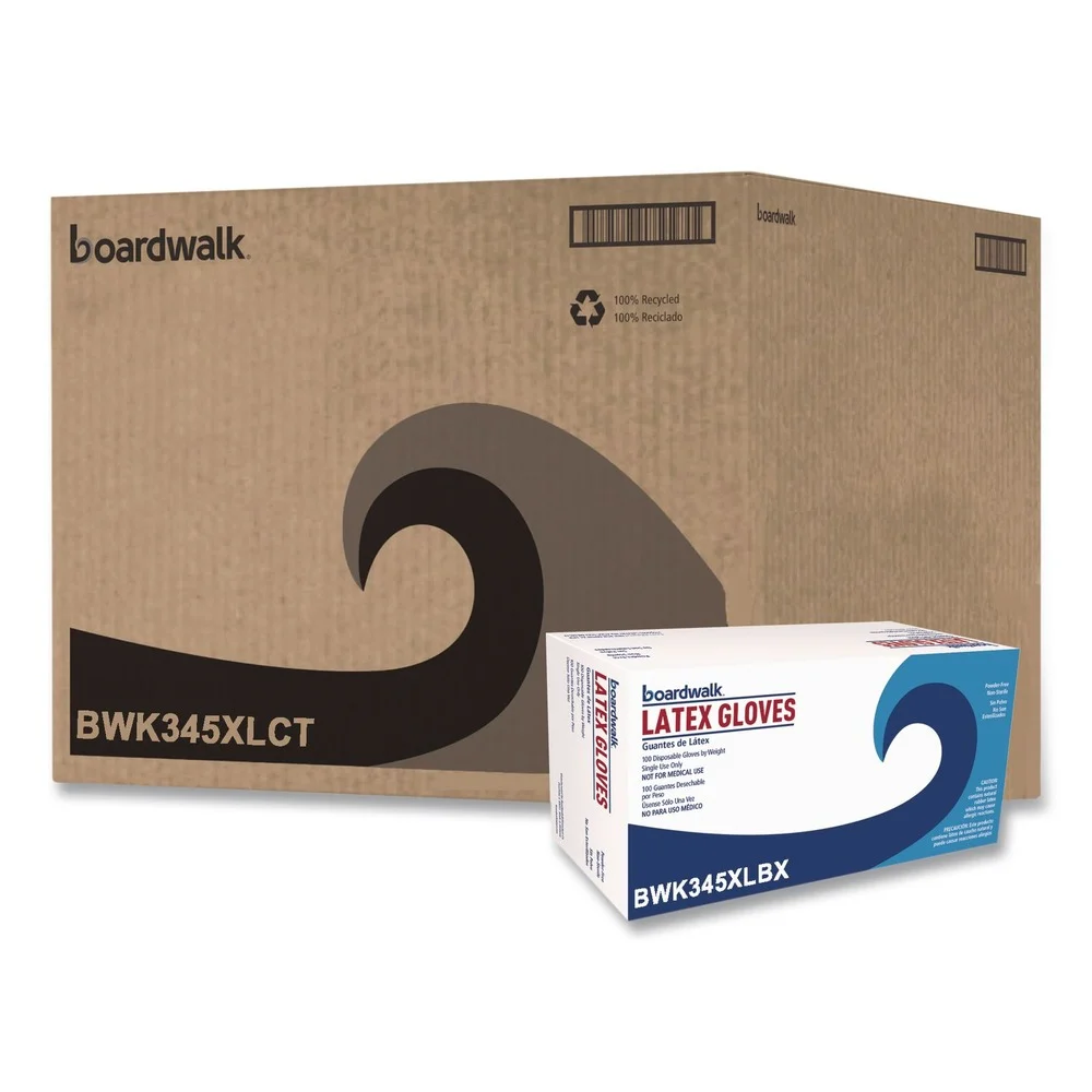 Boardwalk 4.4 mil 9.5 in. Long Powder-Free General-Purpose Latex Gloves - Extra Large, Natural (100/Box, 10 Boxes/Carton)