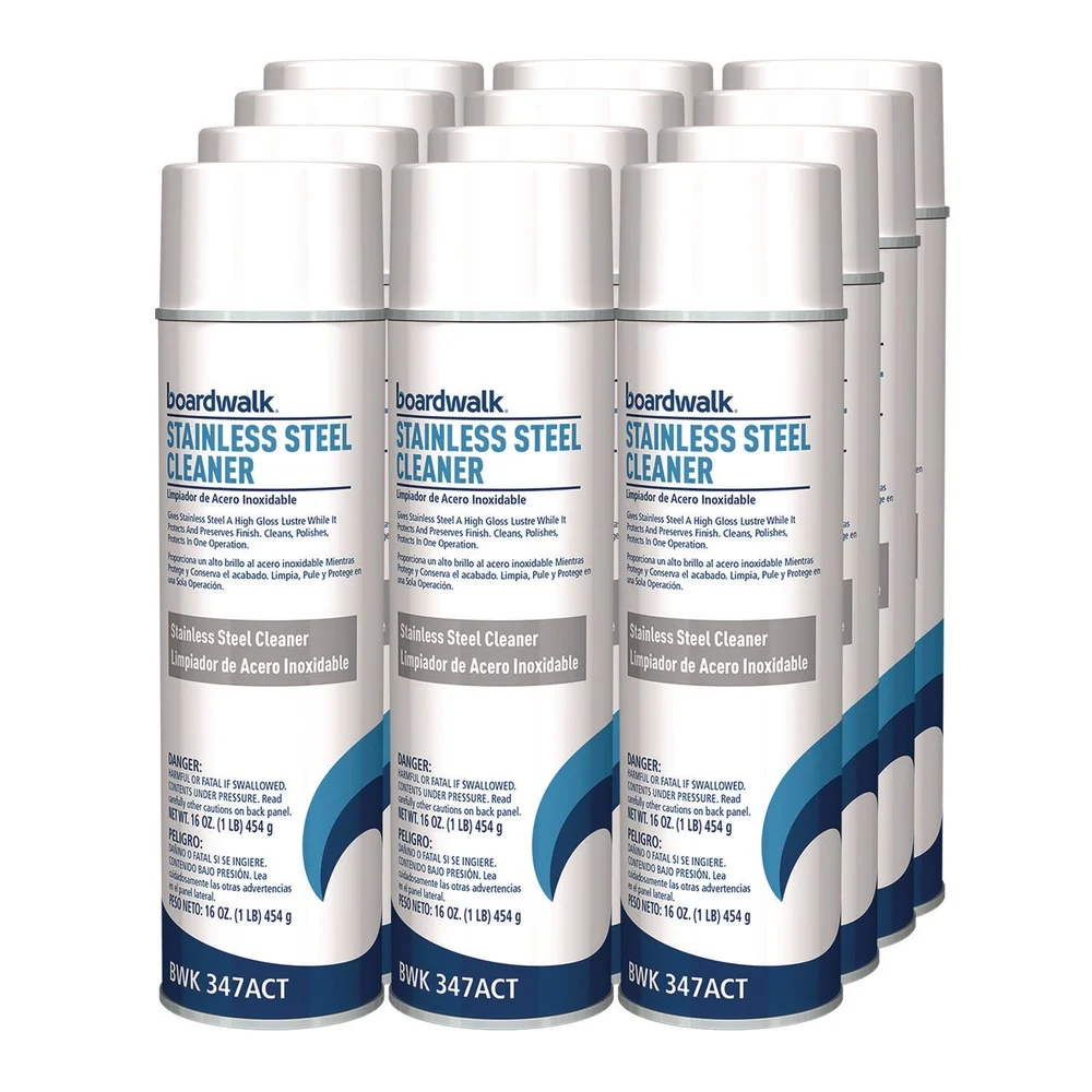 Boardwalk 1041284 18 oz. Aerosol Spray Water-in-Oil Based Stainless Steel Cleaner and Polish - Lemon Scent (12/Carton)