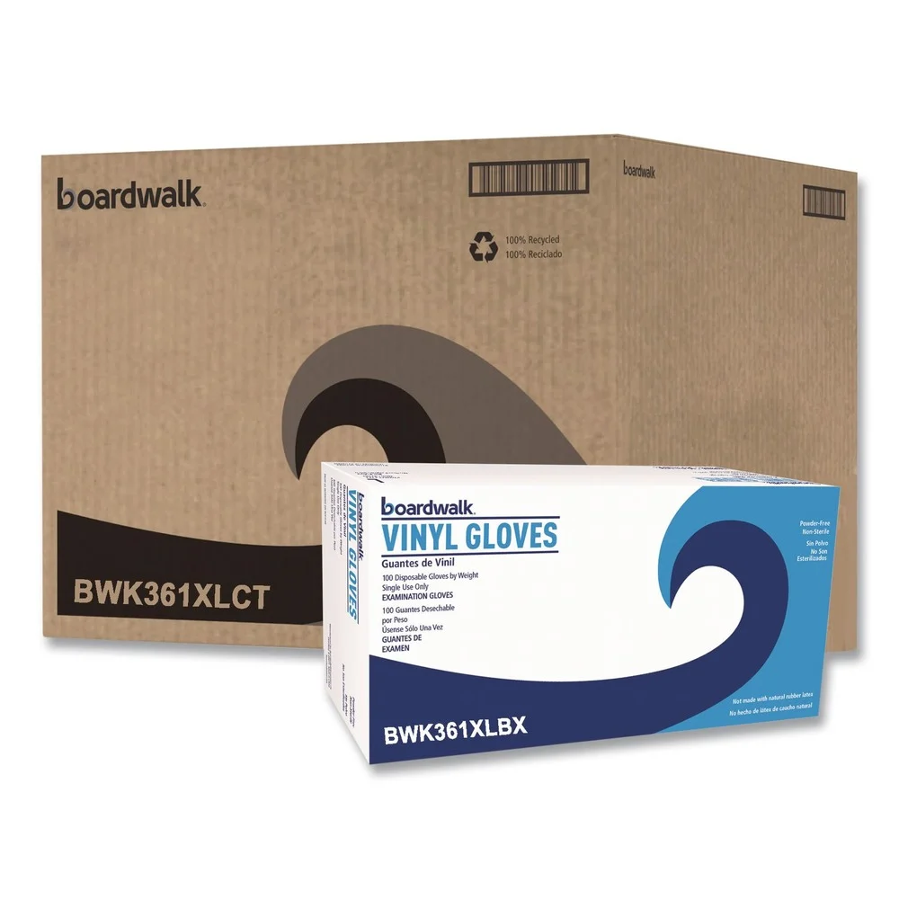 Boardwalk 2.6 mil 9.5 in. Long Powder-Free General Purpose Vinyl Gloves - Large, Clear (100/Box, 10 Boxes/Carton)