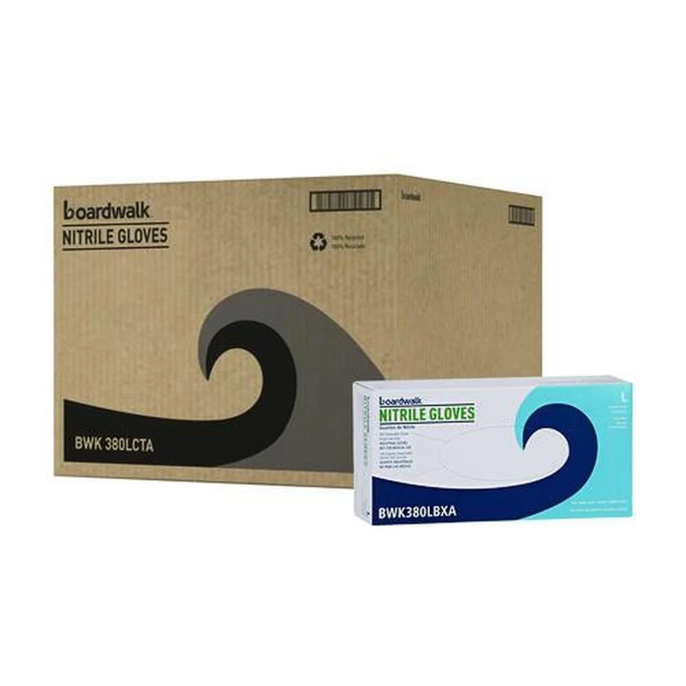 Boardwalk 380 Series 4 mil Thick 9.5 in. Long Powder-Free Disposable General-Purpose Nitrile Gloves - Large, Blue (100/Box, 10 Boxes/Carton)