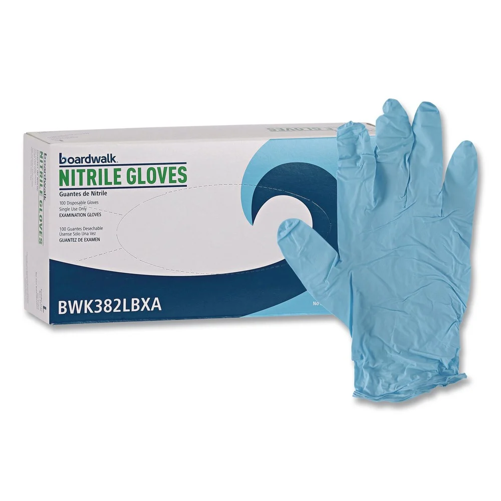 Boardwalk 382LBXA 5 mil 9.5 in. Long Powder-Free Disposable Examination Nitrile Gloves - Large, Blue (100/Box)