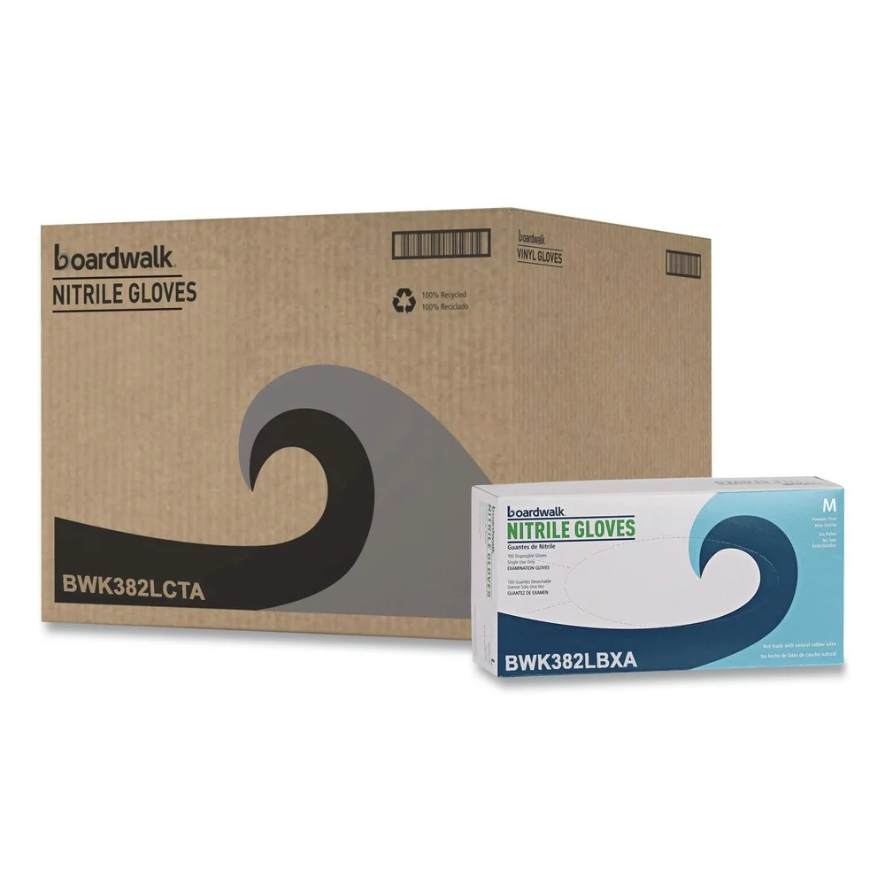 Boardwalk 5 mil 9.5 in. Long Powder-Free Disposable Examination Nitrile Gloves - Large, Blue (100/Box, 10 Boxes/Carton)
