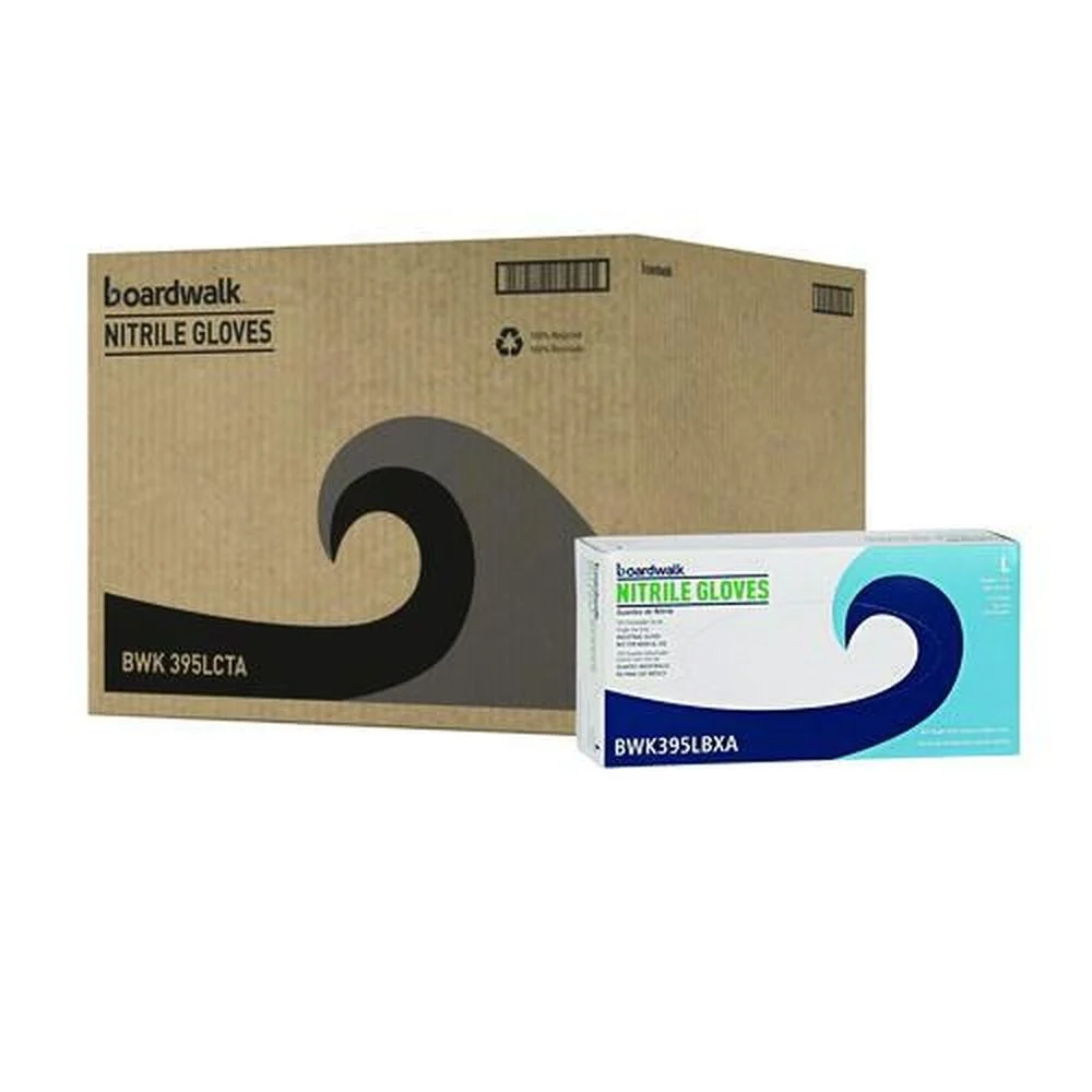 Boardwalk 395 Series 5 mil Thick 9.5 in. Long Powder-Free Disposable General-Purpose Nitrile Gloves - Large, Blue (1000/Carton)
