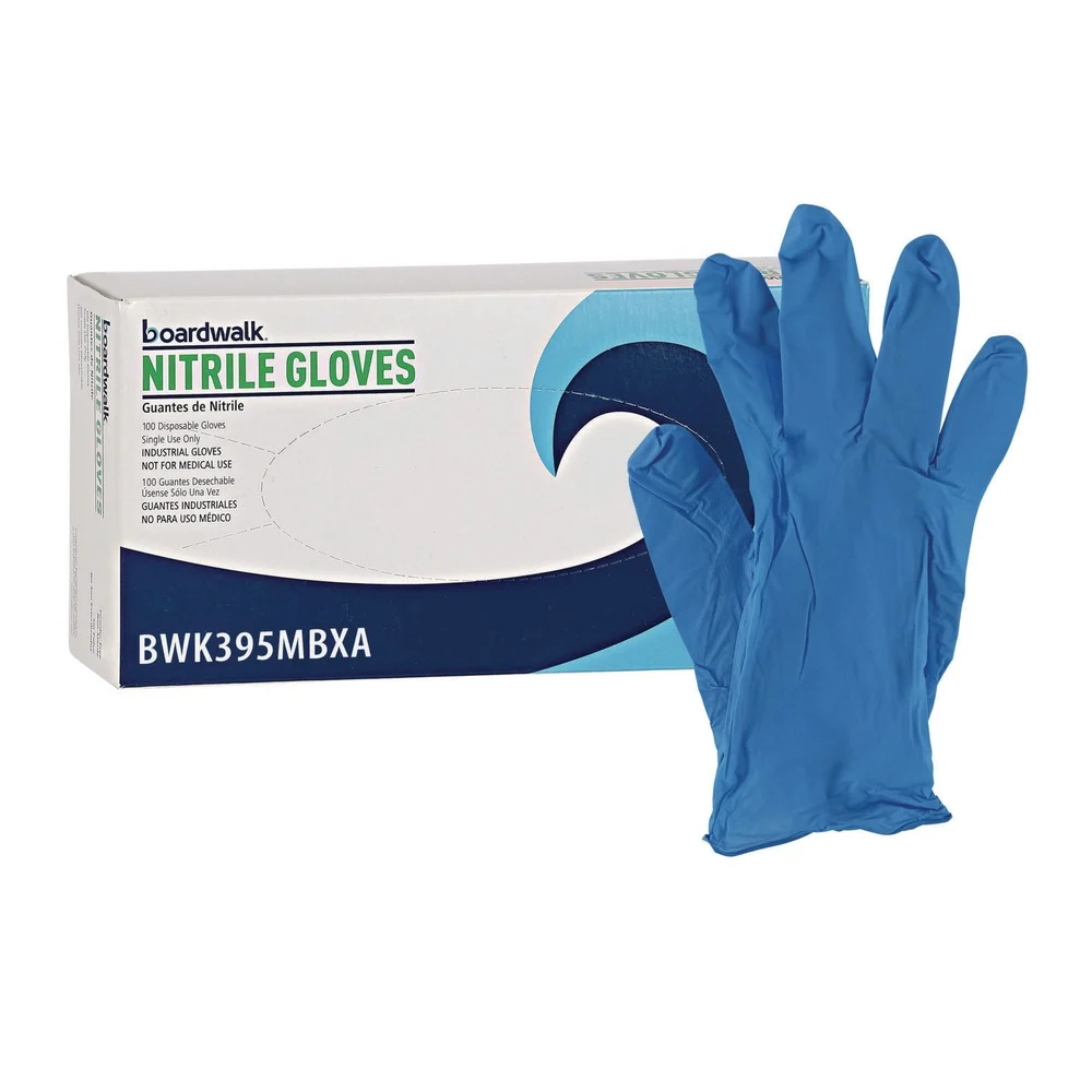 Boardwalk 5 mil. Disposable Powder-Free Nitrile Gloves - Medium, Blue (100/Box)