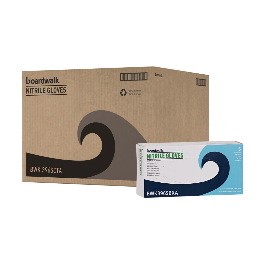 Boardwalk 4.4 mil Disposable General-Purpose Powder-Free Nitrile Gloves - Small, Black (1000/Carton)