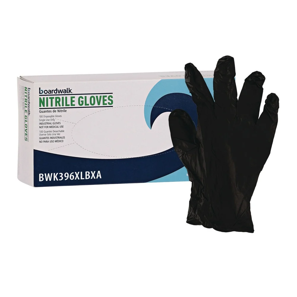 Boardwalk BWK396XLBX 4.4 mil Disposable Powder-Free General Purpose Nitrile Gloves - X-Large, Black (100/Box)