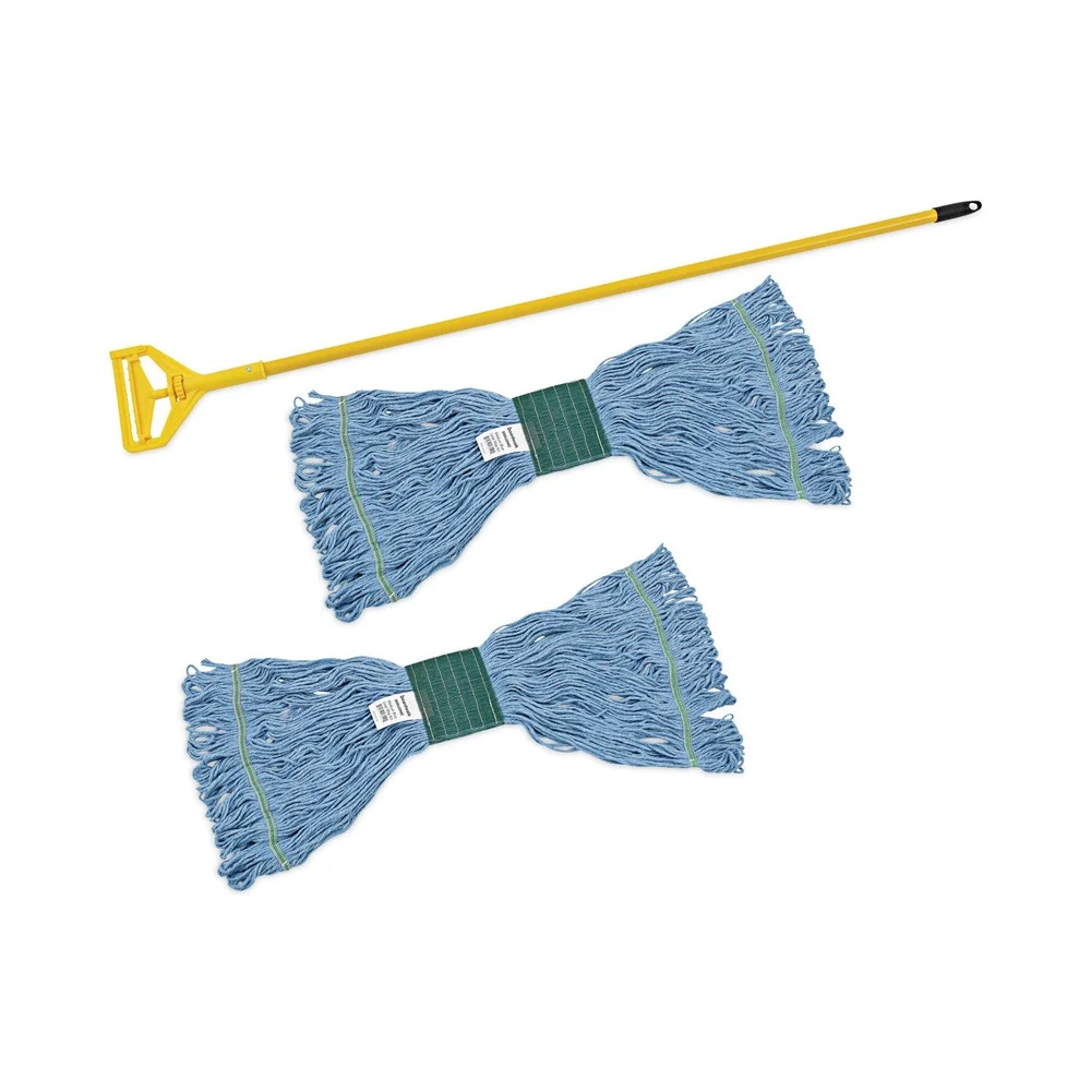 Boardwalk 60 in. Metal/Polypropylene Handle Cotton/Rayon/Synthetic Head Looped End Mop Kit - Medium, Blue/Yellow (1-Kit)