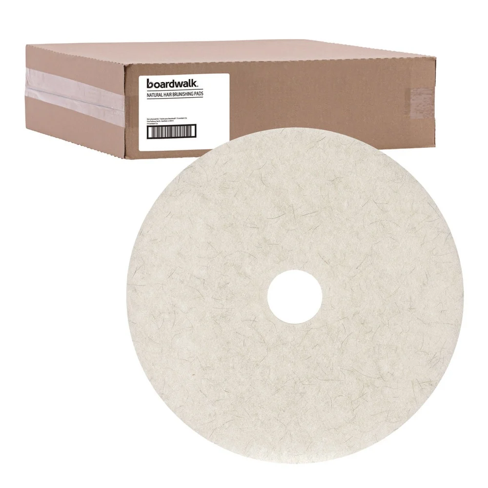 Boardwalk 19 in. Diameter Natural Burnishing Floor Pads - White (5/Carton)