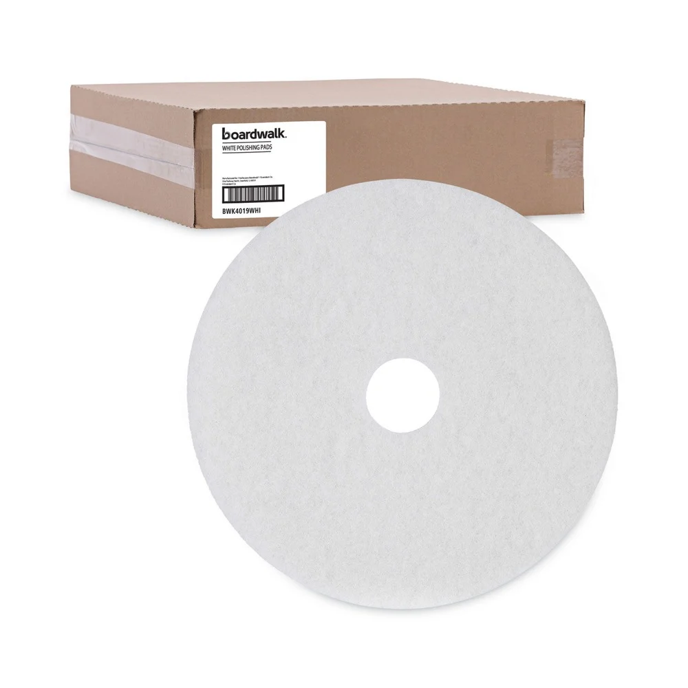 Boardwalk 19 in. Diameter Polishing Floor Pads - White (5/Carton)