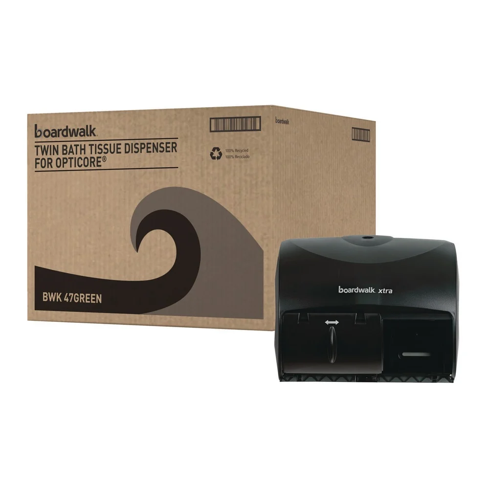Boardwalk Boardwalk Xtra 11.13 in. x 7.38 in. x 8.88 in. 2-Roll Controlled Bath Tissue Dispenser - Translucent Black (1/Carton)