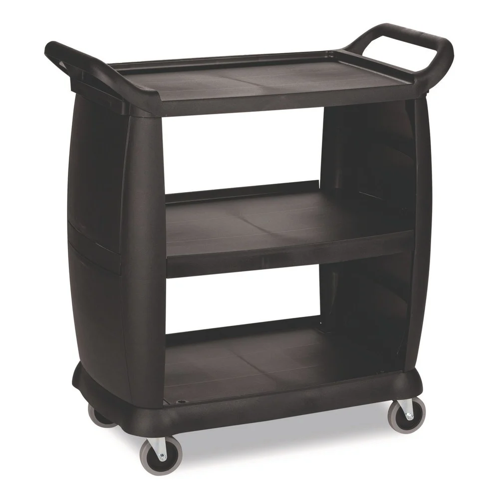Boardwalk 18 in. x 36.25 in. x 38 in. 300 lbs. Capacity 3 Shelves Plastic Bussing Cart - Black