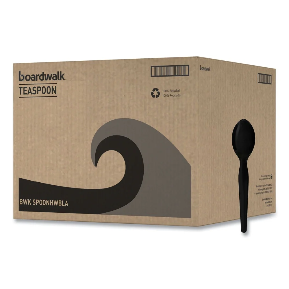 Boardwalk BWKSPOONHWBLA Heavyweight Polystyrene Teaspoon Cutlery - Black (1000/Carton)