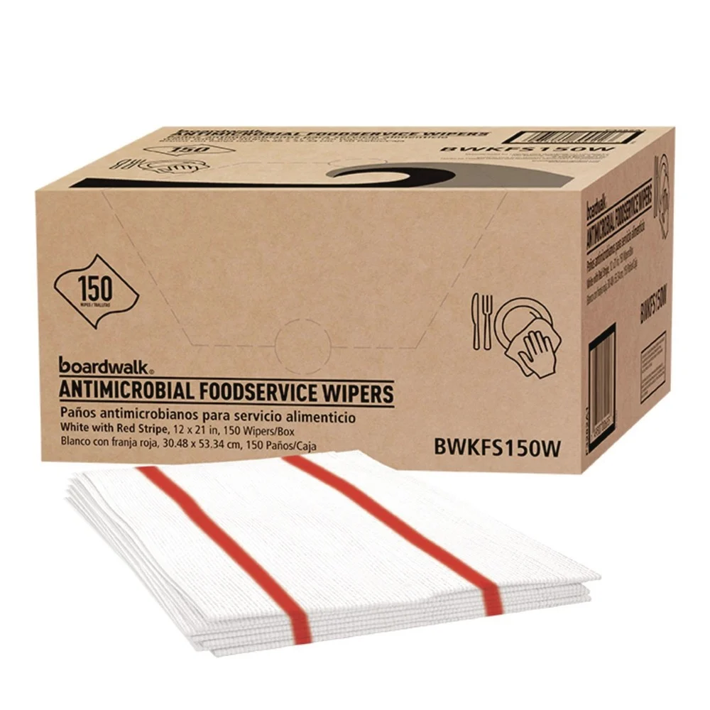Boardwalk 3282 1-Ply 12 in. x 21 in. Antimicrobial Foodservice Wipers - Red/White (150/Carton)