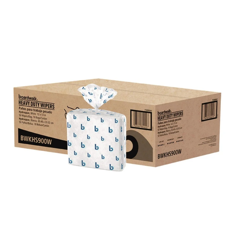 Boardwalk 12 in. x 13 in. 1-Ply Hydrospun Wipers - White (50/Bag, 18 Bags/Carton)