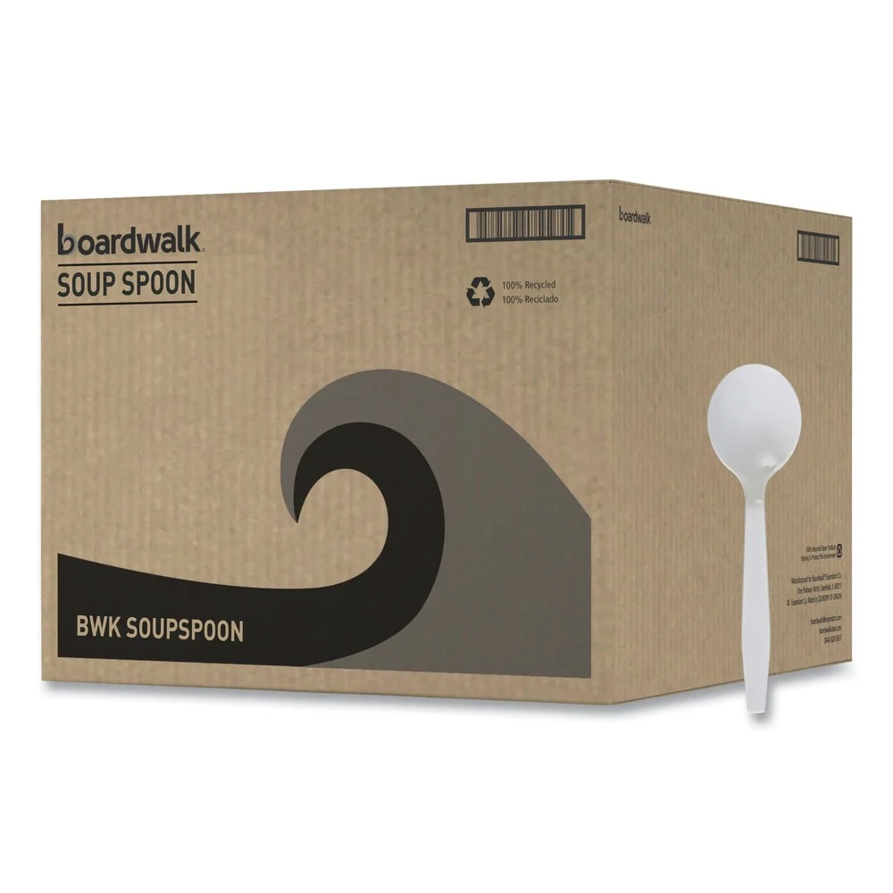 Boardwalk BWKSOUPSPOON Mediumweight Polystyrene Soup Spoon - White (1000/Carton)