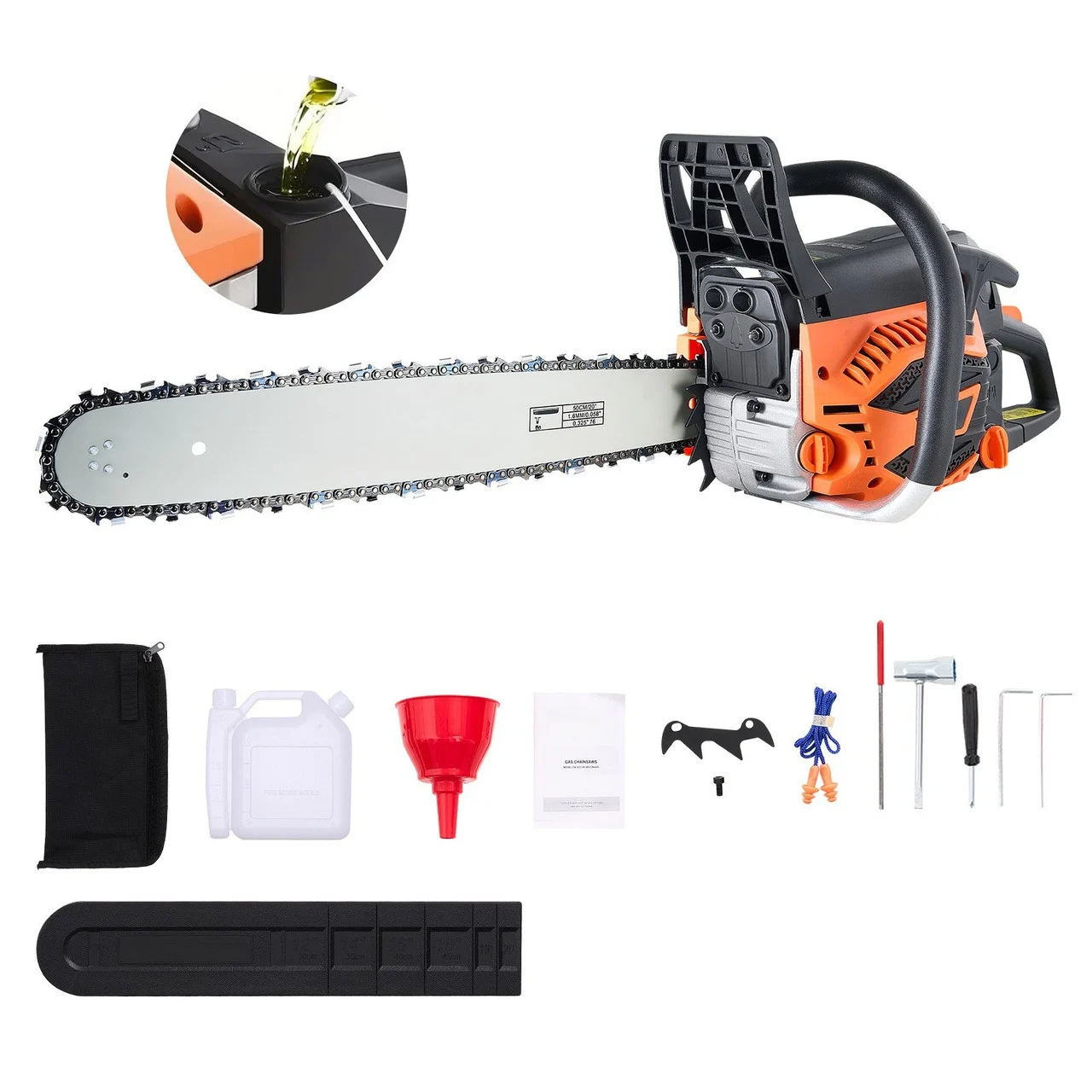 Gas Chainsaw, 62CC Engine, 20" Bar, 3.8HP Power