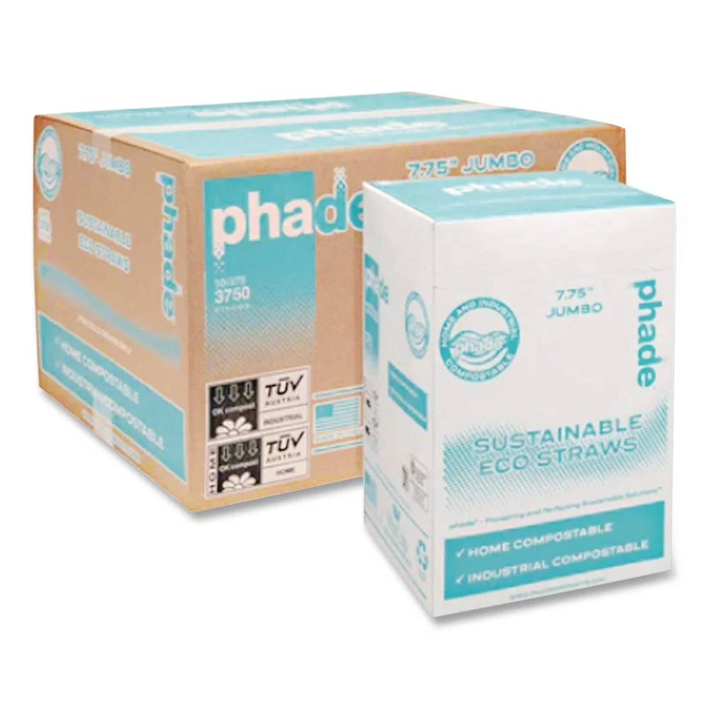 phade 7.75 in. PHA Wrapped Marine Biodegradable Straws - Ocean Blue (375/Box, 10 Boxes/Carton)