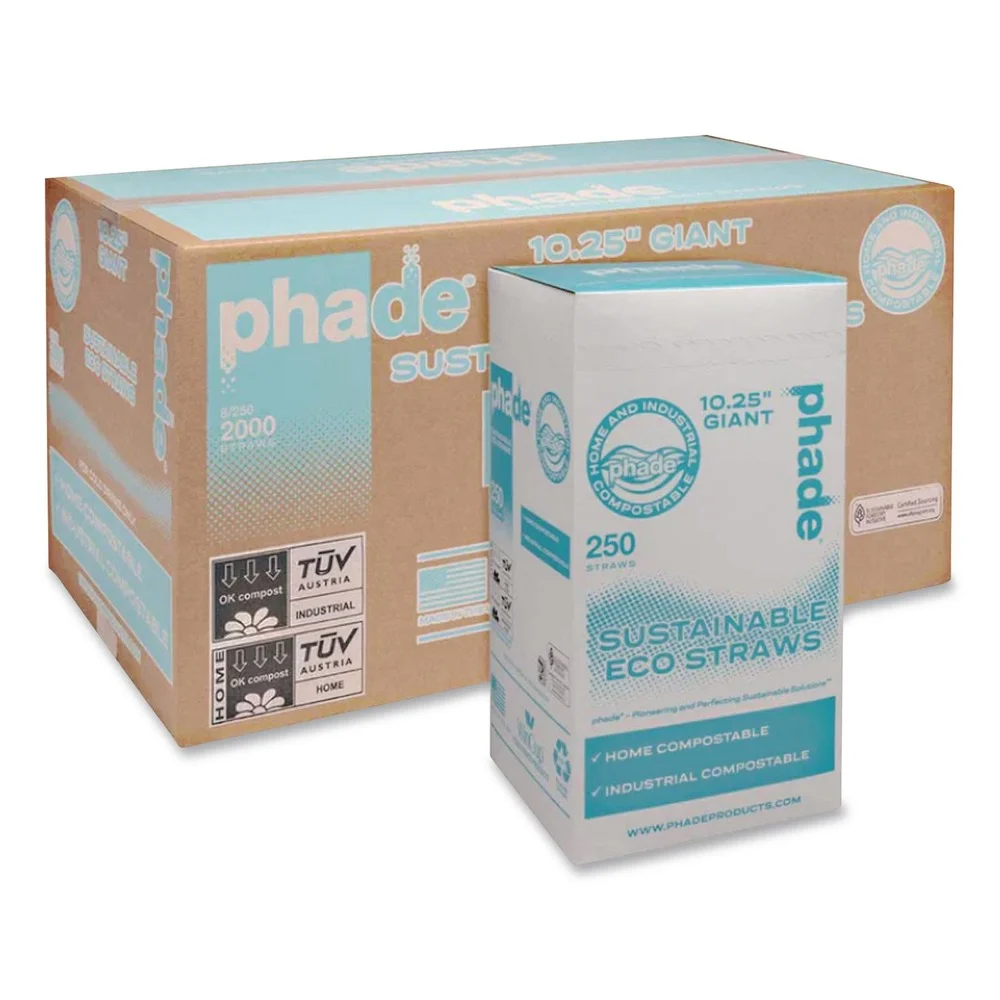 phade 10.25 in. PHA Wrapped Marine Biodegradable Straws - Ocean Blue (250/Box, 8 Boxes/Carton)
