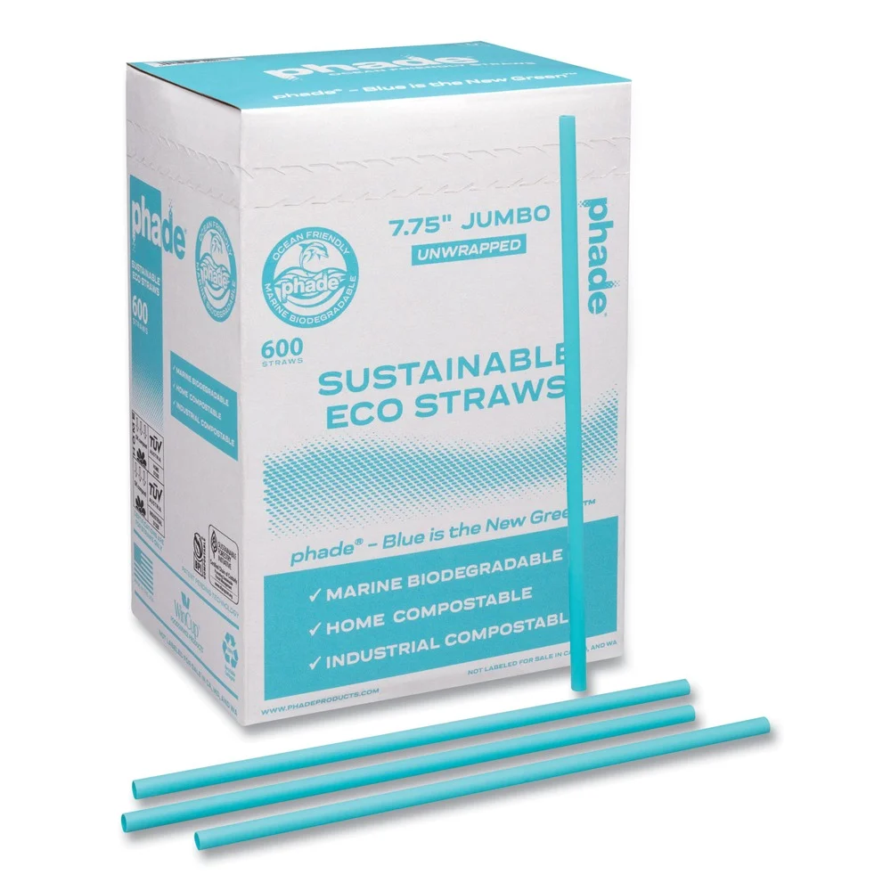 phade 511203 7.75 in. Marine Biodegradable Straws - Ocean Blue (6000/Carton)