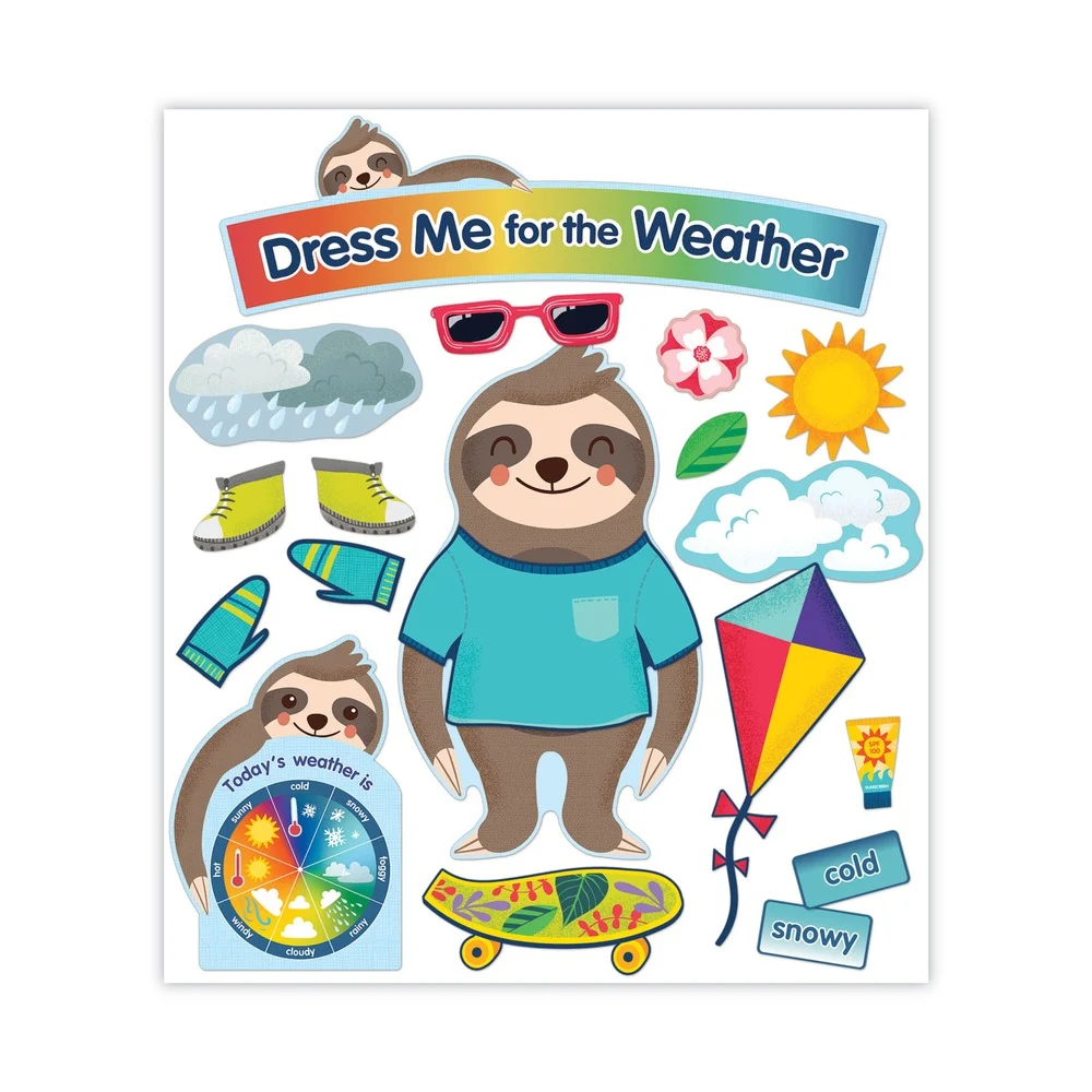 Carson-Dellosa 110487 54-Piece 23.5 in. x 7.5 in. Dress Me for the Weather Curriculum Bulletin Board Set - Multicolor