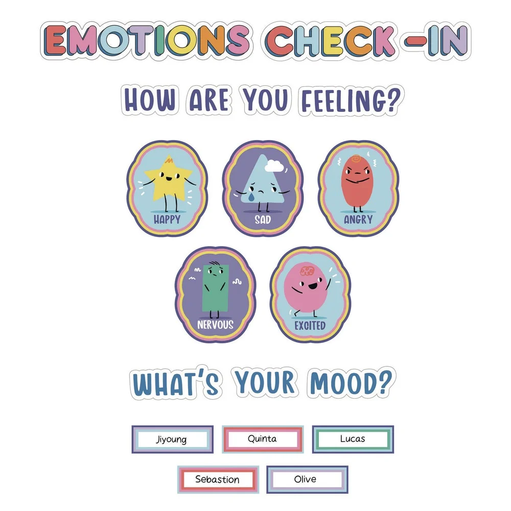 Carson-Dellosa 46-Piece 7.9 in. x 15 in. We Stick Together Emotions Check-In Curriculum Bulletin Board Set - Multicolor