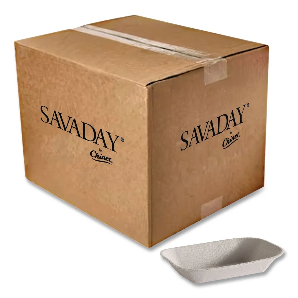 Chinet 10408 Savaday 4 in. x 6 in. 1 Compartment Paper Molded Fiber Food Tray - Beige (1000/Carton)