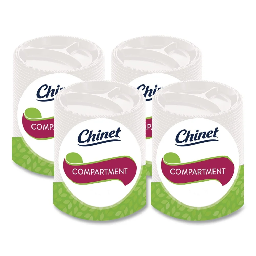 Chinet 25777 PaperPro Naturals 10.25 in. Diameter 3-Compartment Fiber Round Plates - Natural (500/Carton)