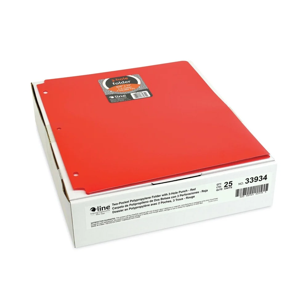 C-Line 33934 3-Hole Punch 11 in. x 8.5 in. 2-Pocket Heavyweight Poly Portfolio Folder - Red (25/Box)