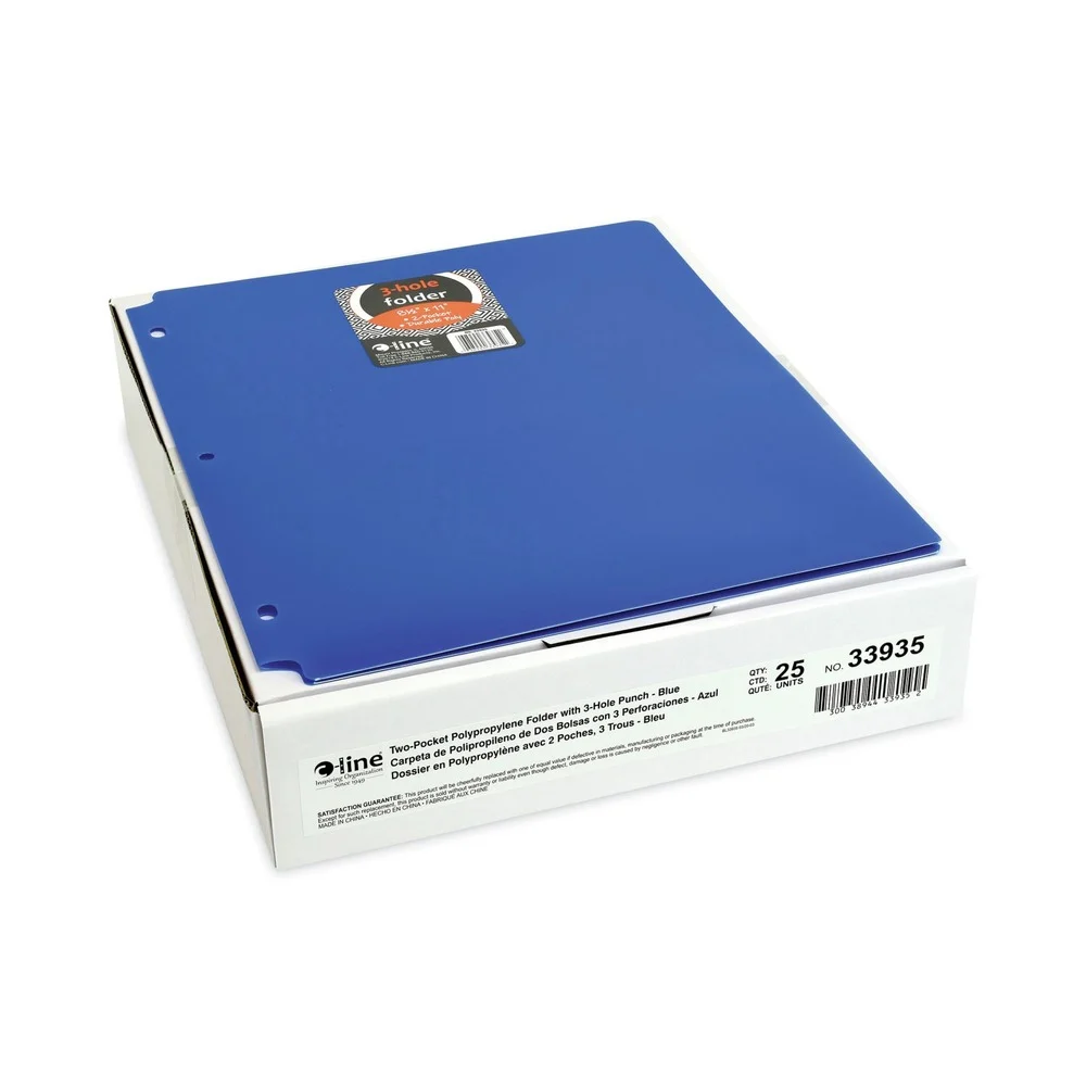 C-Line 33935 3-Hole Punch 11 in. x 8.5 in. 2-Pocket Heavyweight Poly Portfolio Folder - Blue (25/Box)