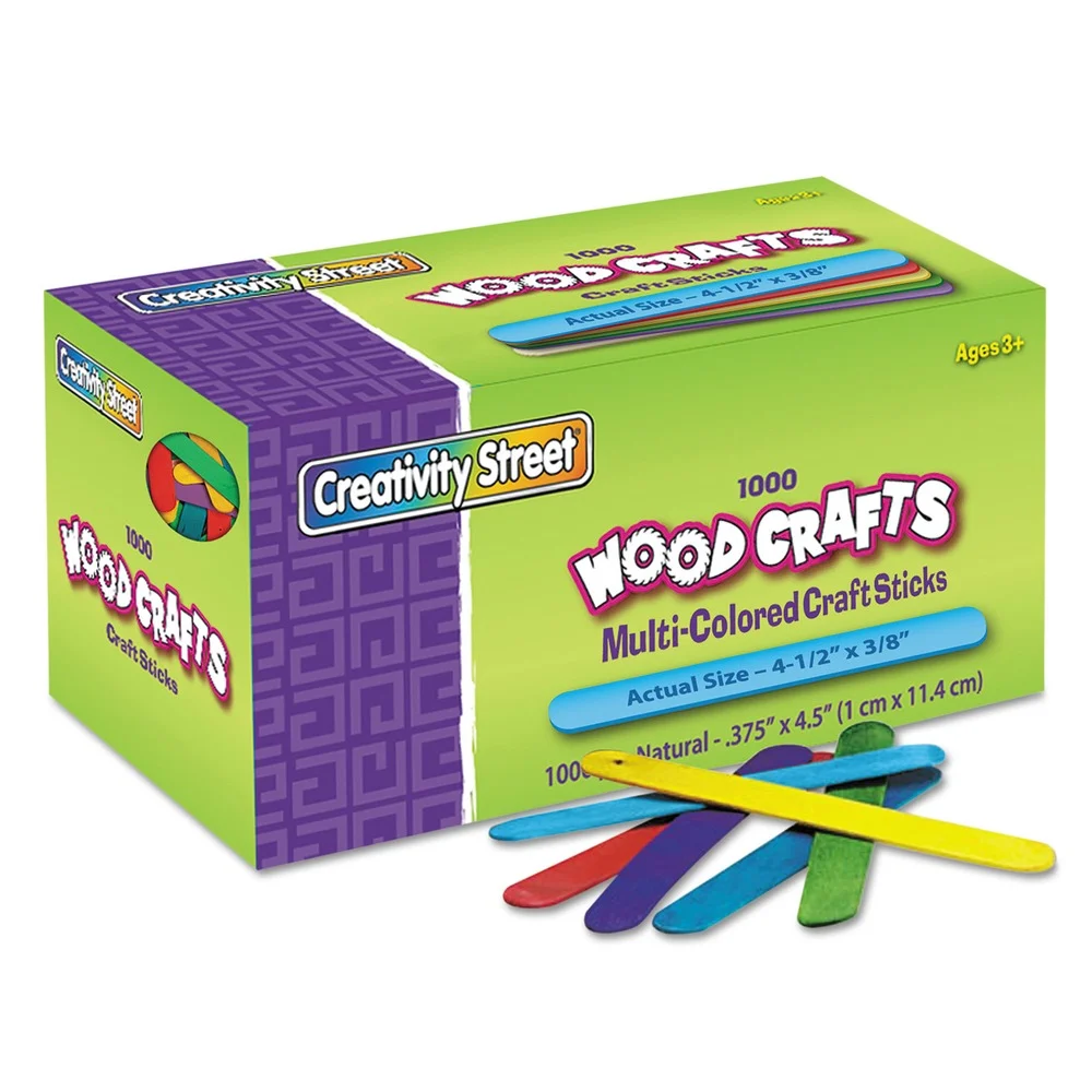 Creativity Street 4.5 in. x 0.38 in. Colored Wood Craft Sticks - Assorted (1000/Box)