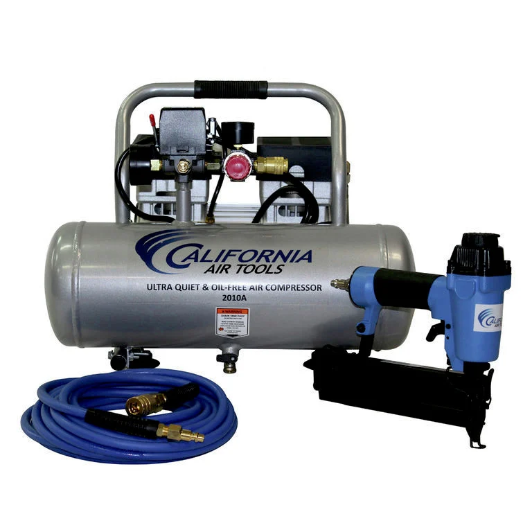 California Air Tools 1 HP 2 Gallon Ultra Quiet and Oil-Free Hot Dog Air Compressor with Nail Gun Kit - CAT-2010AGK18