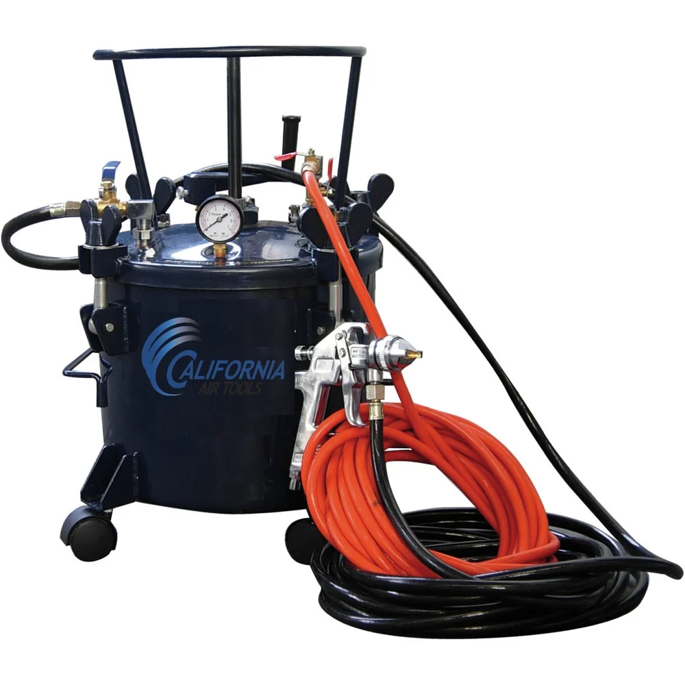 California Air Tools 5 Gallon Pressure Pot Paint Tank with HVLP Spray Gun, Air Hose and Paint Hose