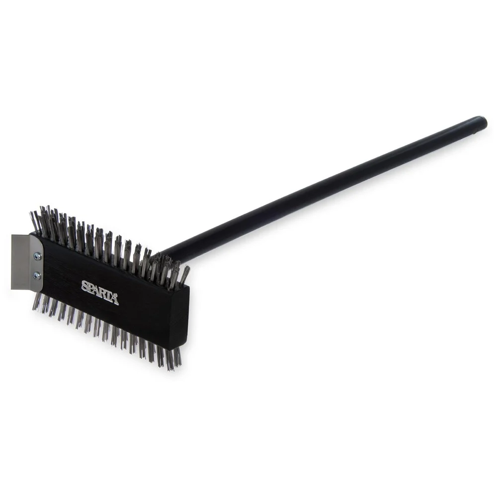 Carlisle Sparta Broiler Master Grill Brush and Scraper with 30.5 in. Black Wood Handle