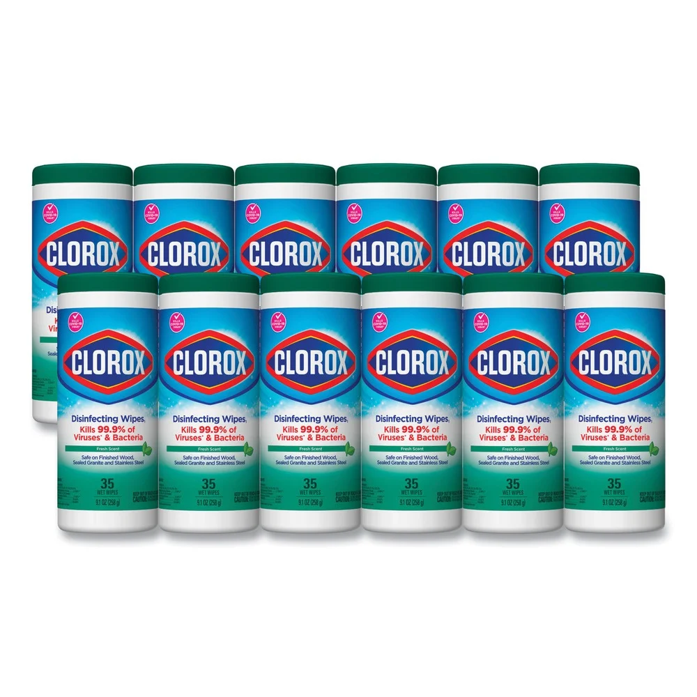 Clorox 7 in. x 8 in. 1-Ply Bleach Free Disinfecting Wipes - Fresh Scent, White (12 Canisters/Carton)