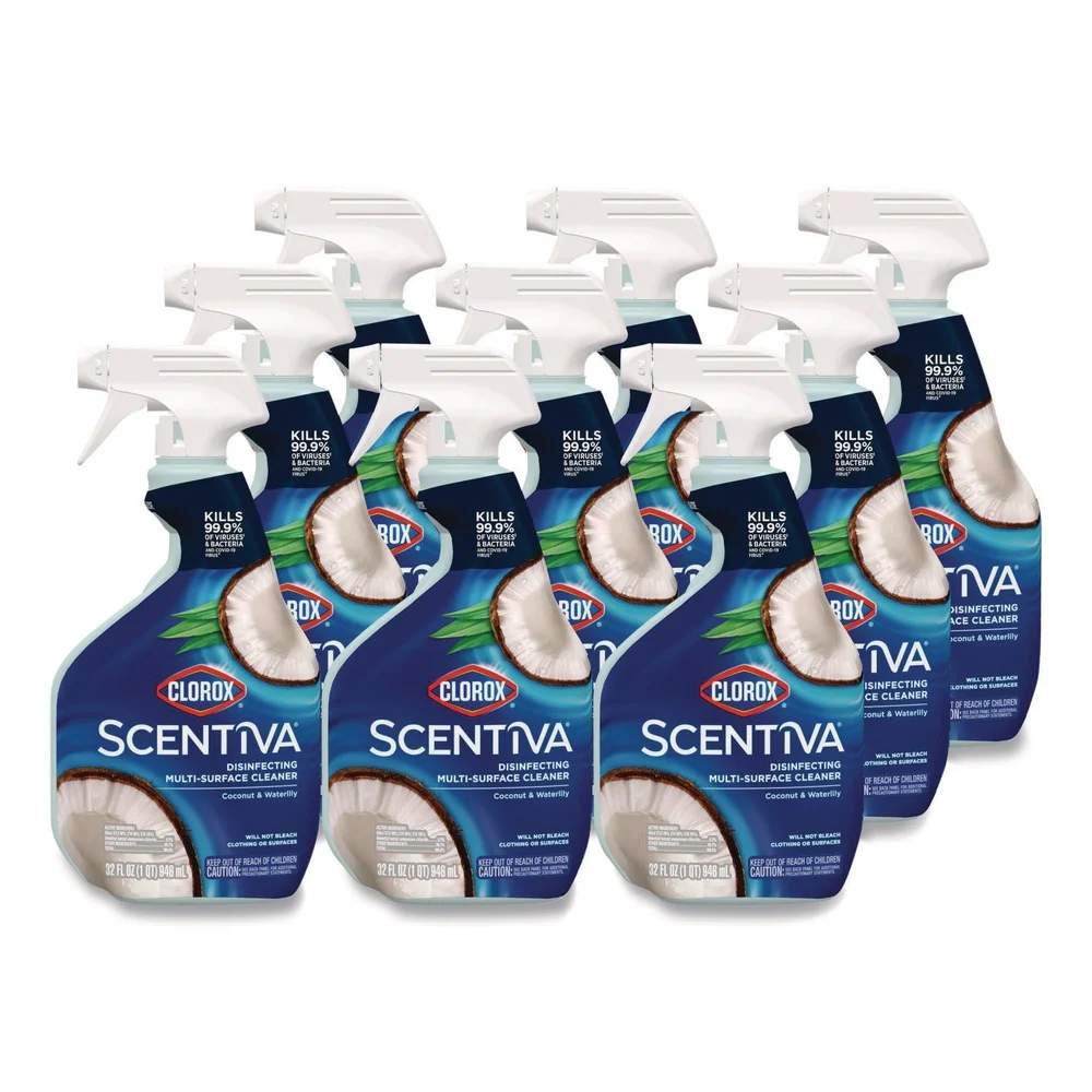 Clorox Scentiva 32 oz Disinfecting Multi-Surface Cleaner - Coconut and Waterlily Scent (9/Carton)