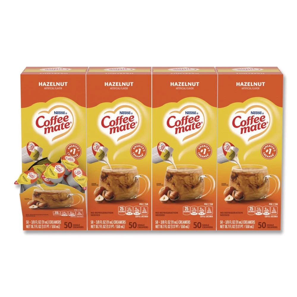 Coffee-Mate 11001207 0.38 oz. Mini Cups Liquid Coffee Creamer - Hazelnut (200/Carton)